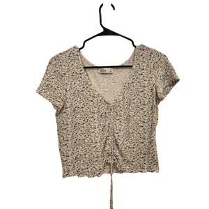 Hollister Blue Floral Rib Knit Short Sleeve Ruched Front Crop Top Chic Medium